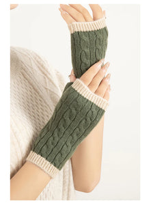 Forest Cashmere, Women’s 100% Cashmere Cable Knit Mitts, Two-Tone Fingerless Winter Thermal Gloves