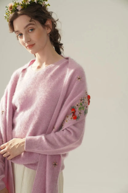 Annette Cashmere Sweater & Scarf Set, Purple