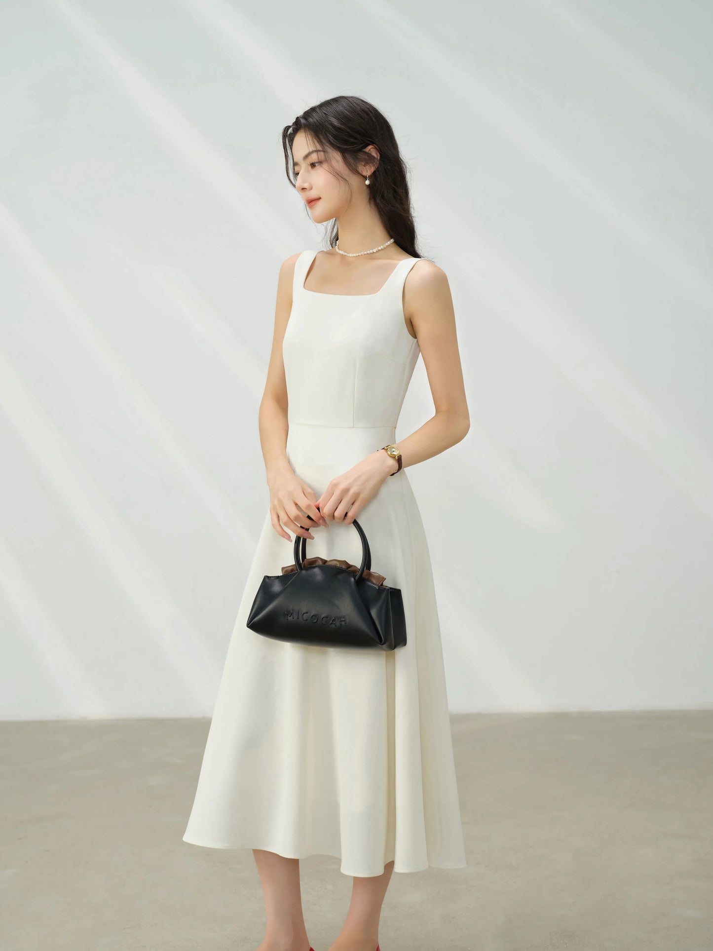 Elegant White Maxi Dress Square Neck Sleeveless Long Dress Summer Slim Fit Waist Dress for Petite Women Hepburn Style Fashion