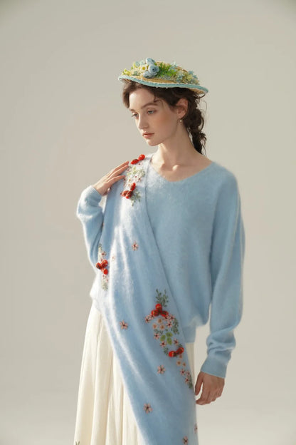 Annette Cashmere Sweater & Scarf Set, Purple