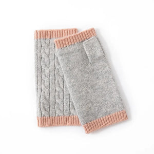 Forest Cashmere, Women’s 100% Cashmere Cable Knit Mitts, Two-Tone Fingerless Winter Thermal Gloves