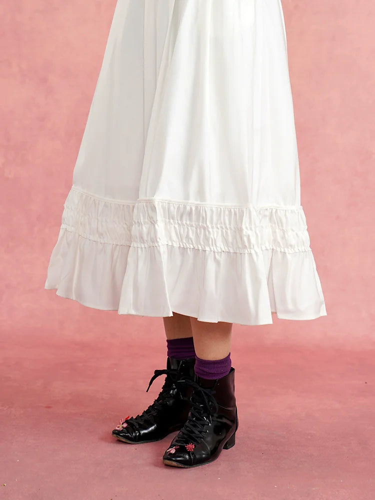 Vintage Dream Elegant Pleated Flowing White Skirt