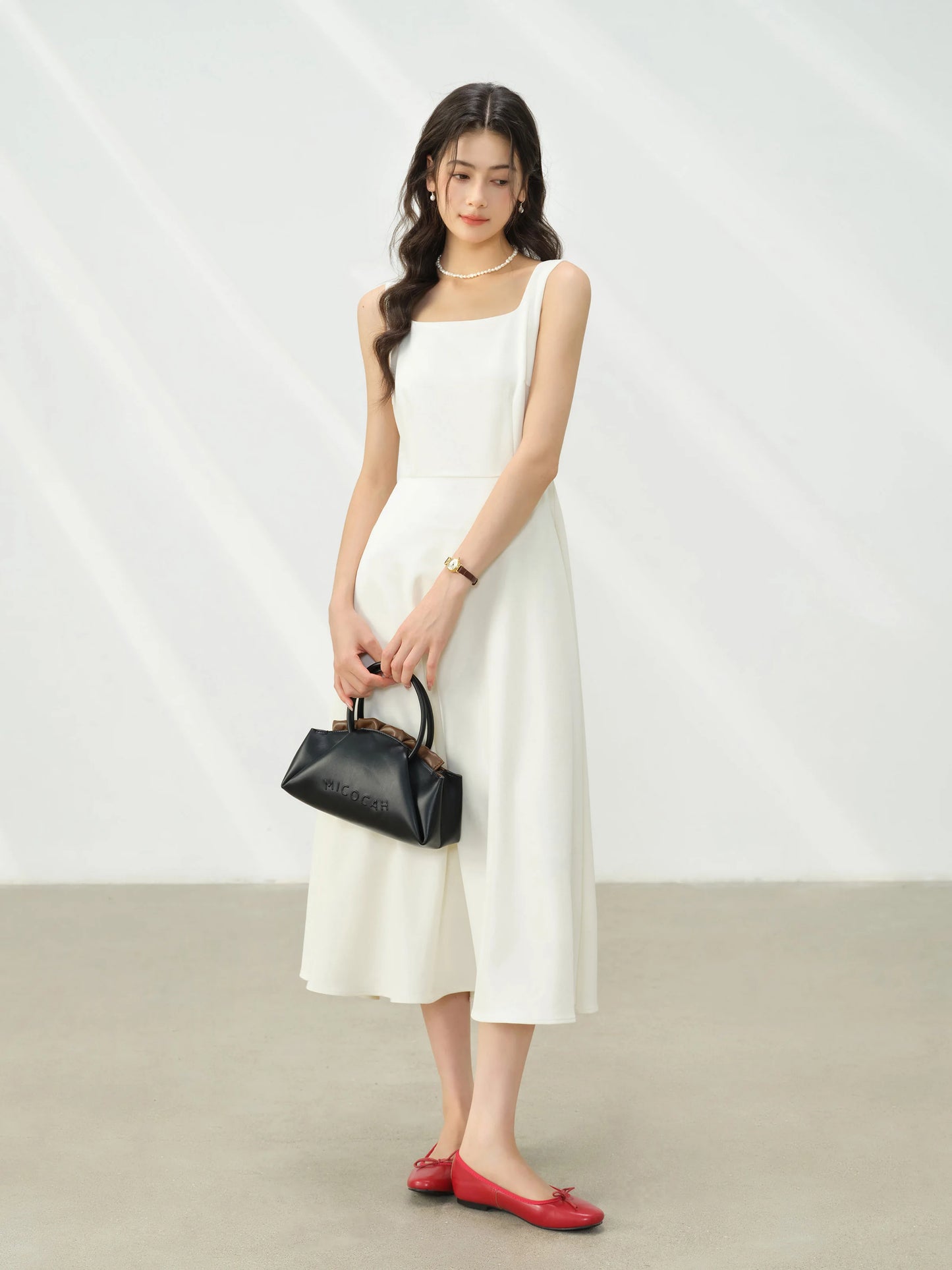 Elegant White Maxi Dress Square Neck Sleeveless Long Dress Summer Slim Fit Waist Dress for Petite Women Hepburn Style Fashion