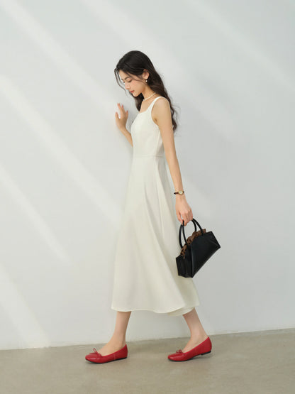Elegant White Maxi Dress Square Neck Sleeveless Long Dress Summer Slim Fit Waist Dress for Petite Women Hepburn Style Fashion