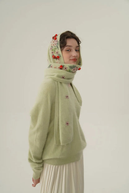 Annette Cashmere Sweater & Scarf Set, Purple