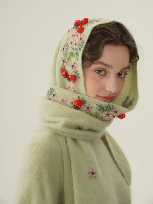 Annette Cashmere Sweater & Scarf Set, Matcha Green