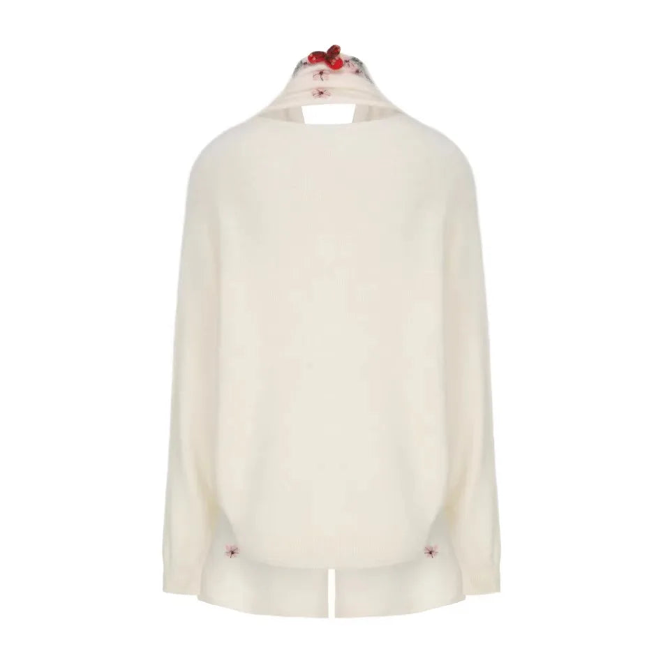 Annette Cashmere Sweater & Scarf Set, White