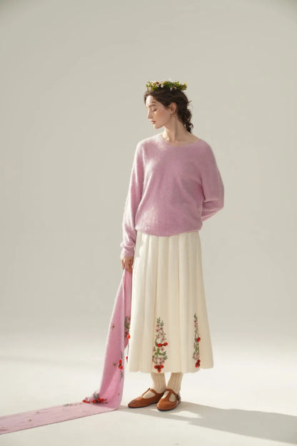 Annette Cashmere Sweater & Scarf Set, Purple