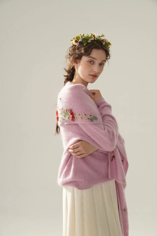 Annette Cashmere Sweater & Scarf Set, Purple