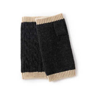 Forest Cashmere, Women’s 100% Cashmere Cable Knit Mitts, Two-Tone Fingerless Winter Thermal Gloves