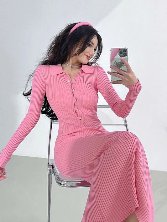 Maxi Crochet Dresses For Women Bodycon Autumn Robe Winter Harajuku High Quality Trend Casual Evening Long Woman Knitted Dress