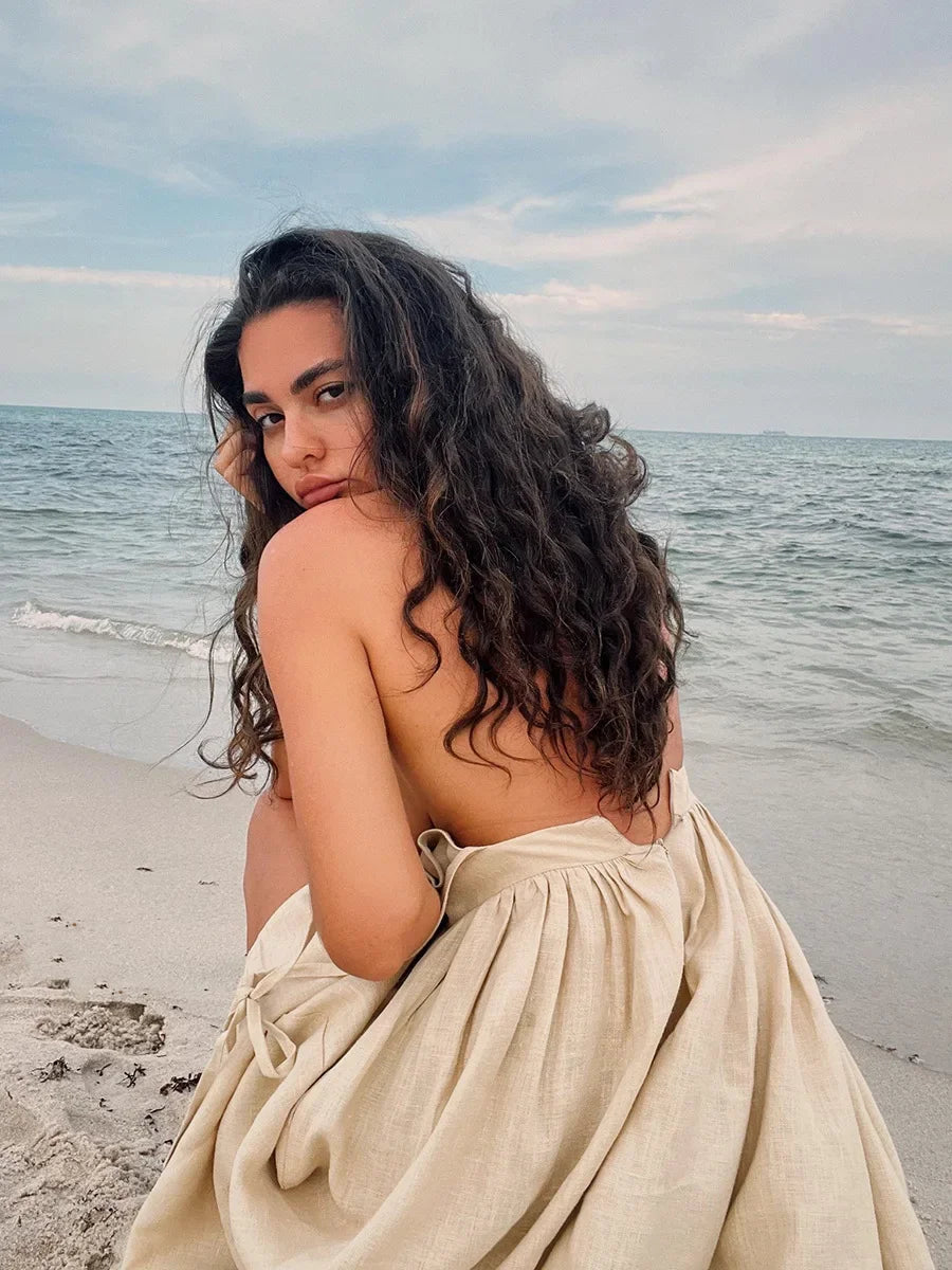 The Jenny Dress, Sleeveless Backless Long Dresses Women, S-3XL, V-Neck Solid Chic Holiday Beach Dresses Vintage