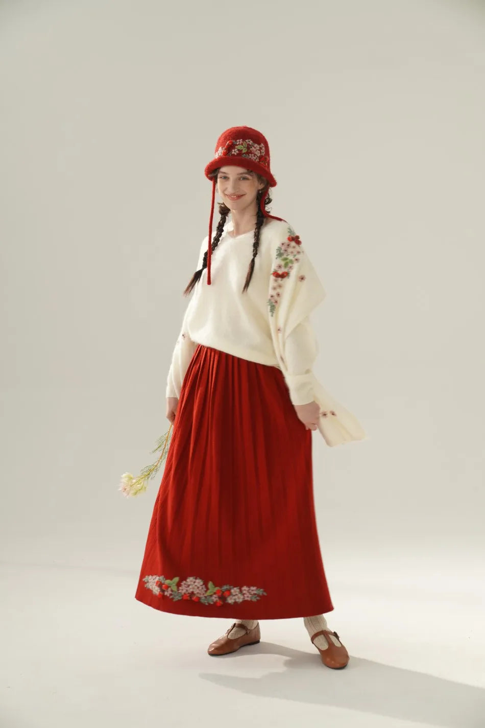 Annette Cashmere Sweater & Scarf Set, White