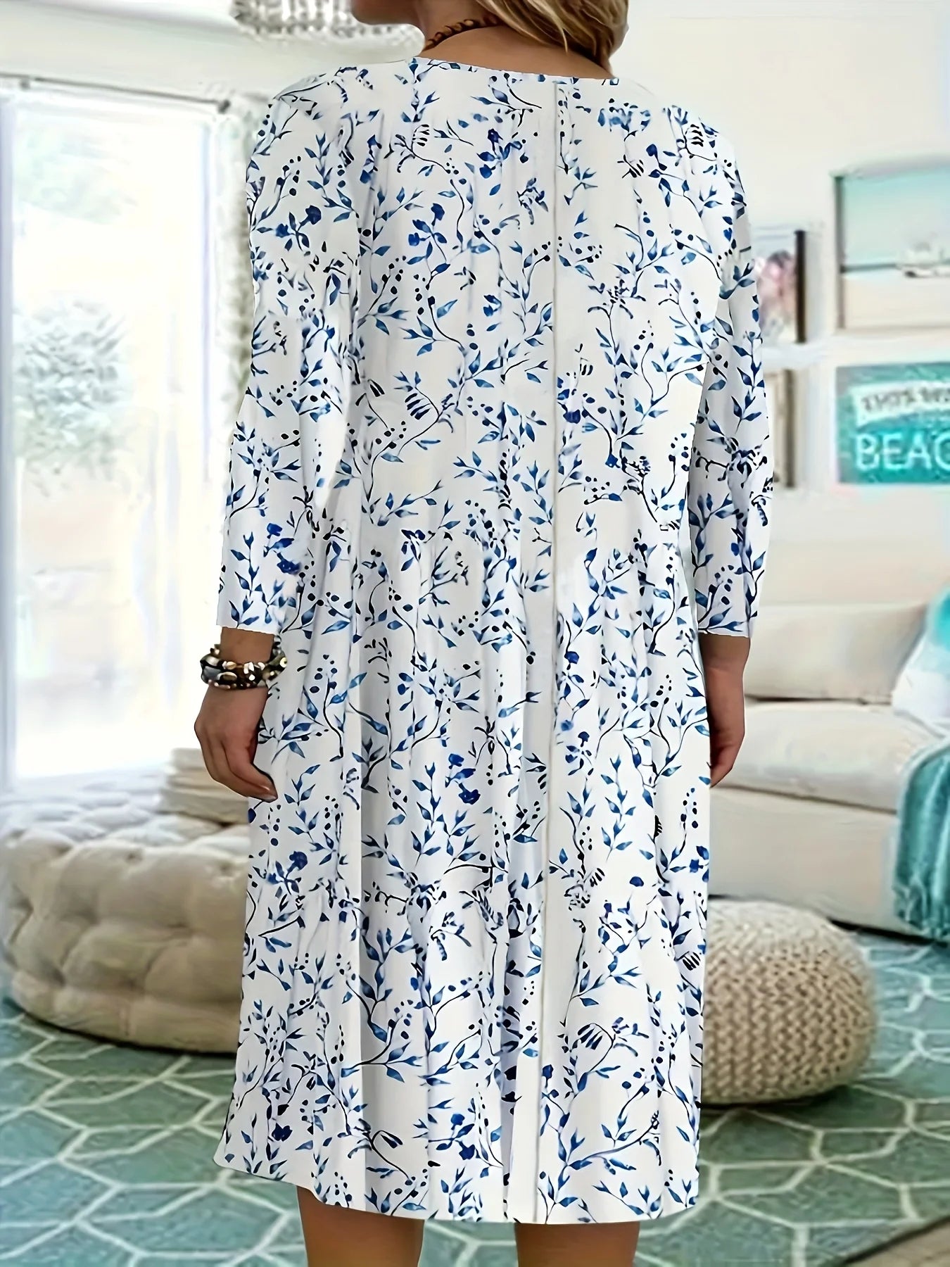 Blue Floral Country Pocket Dress