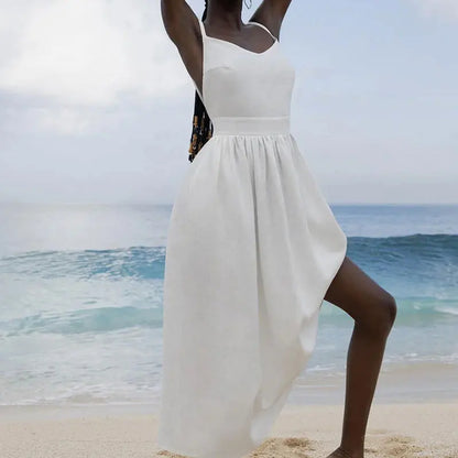 The Jenny Dress, Sleeveless Backless Long Dresses Women, S-3XL, V-Neck Solid Chic Holiday Beach Dresses Vintage