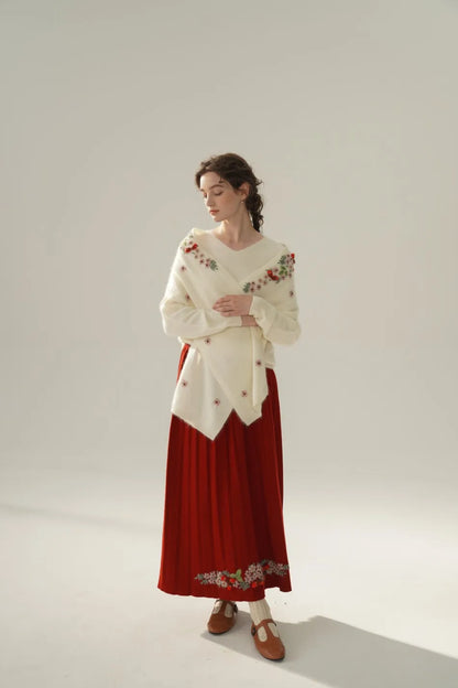 Annette Cashmere Sweater & Scarf Set, Purple