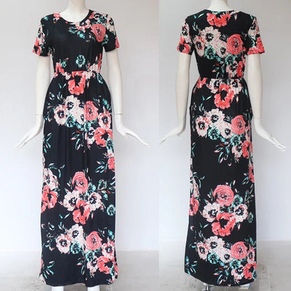 Summer Maxi Dress Women’s Pink Floral Print Boho Beach Dress Ladies Evening Party Long Dress Sundress Vestidos De Festa 3XL