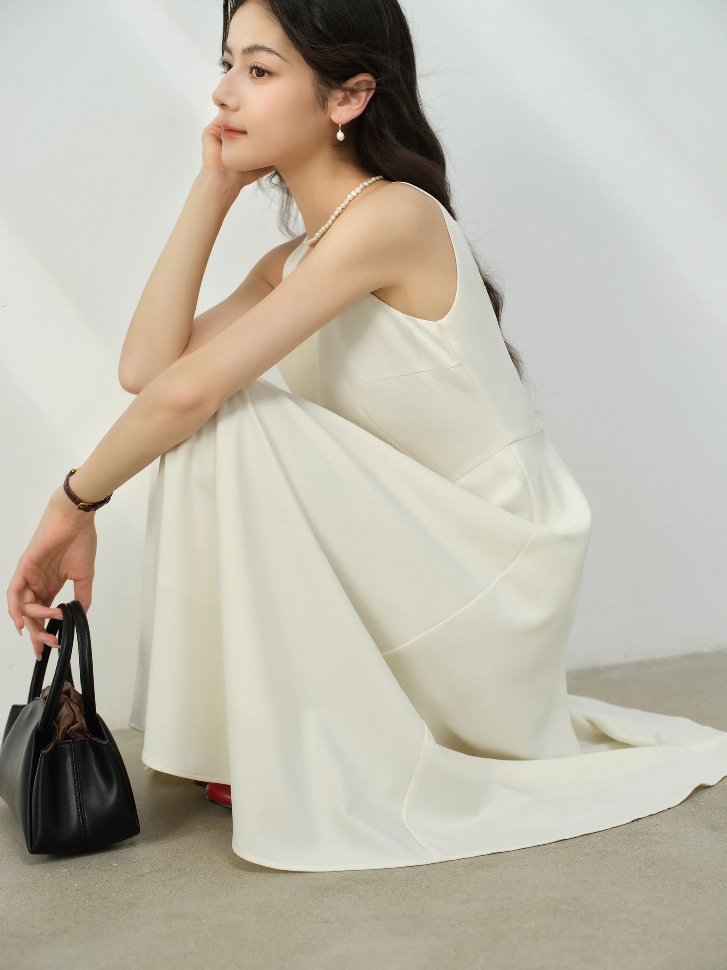 Elegant White Maxi Dress Square Neck Sleeveless Long Dress Summer Slim Fit Waist Dress for Petite Women Hepburn Style Fashion