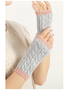 Forest Cashmere, Women’s 100% Cashmere Cable Knit Mitts, Two-Tone Fingerless Winter Thermal Gloves