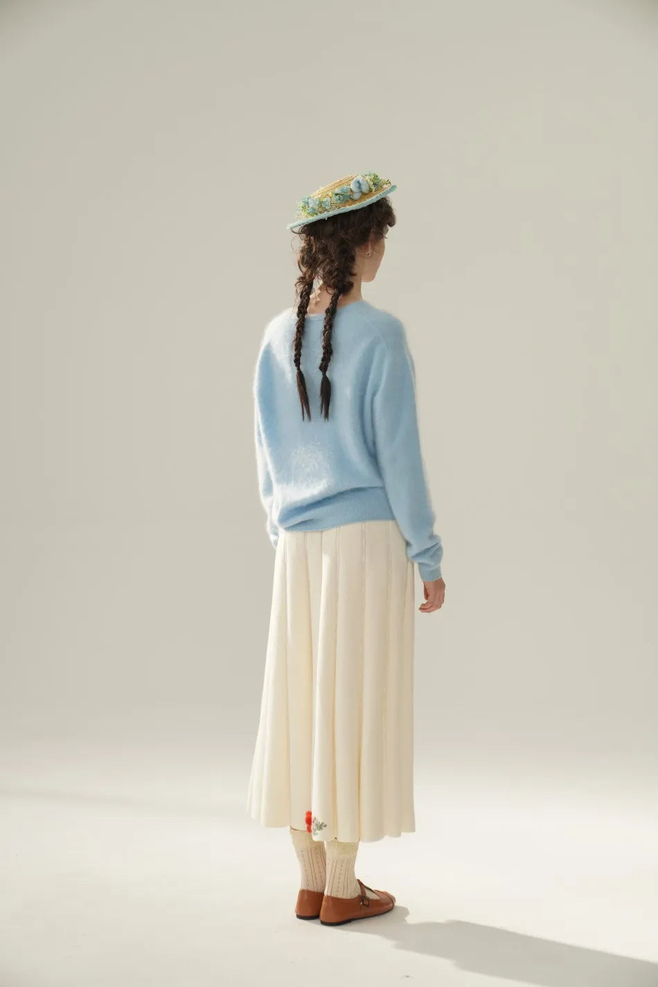 Annette Cashmere Sweater & Scarf Set, White