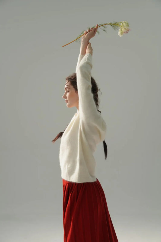 Annette Cashmere Sweater & Scarf Set, White