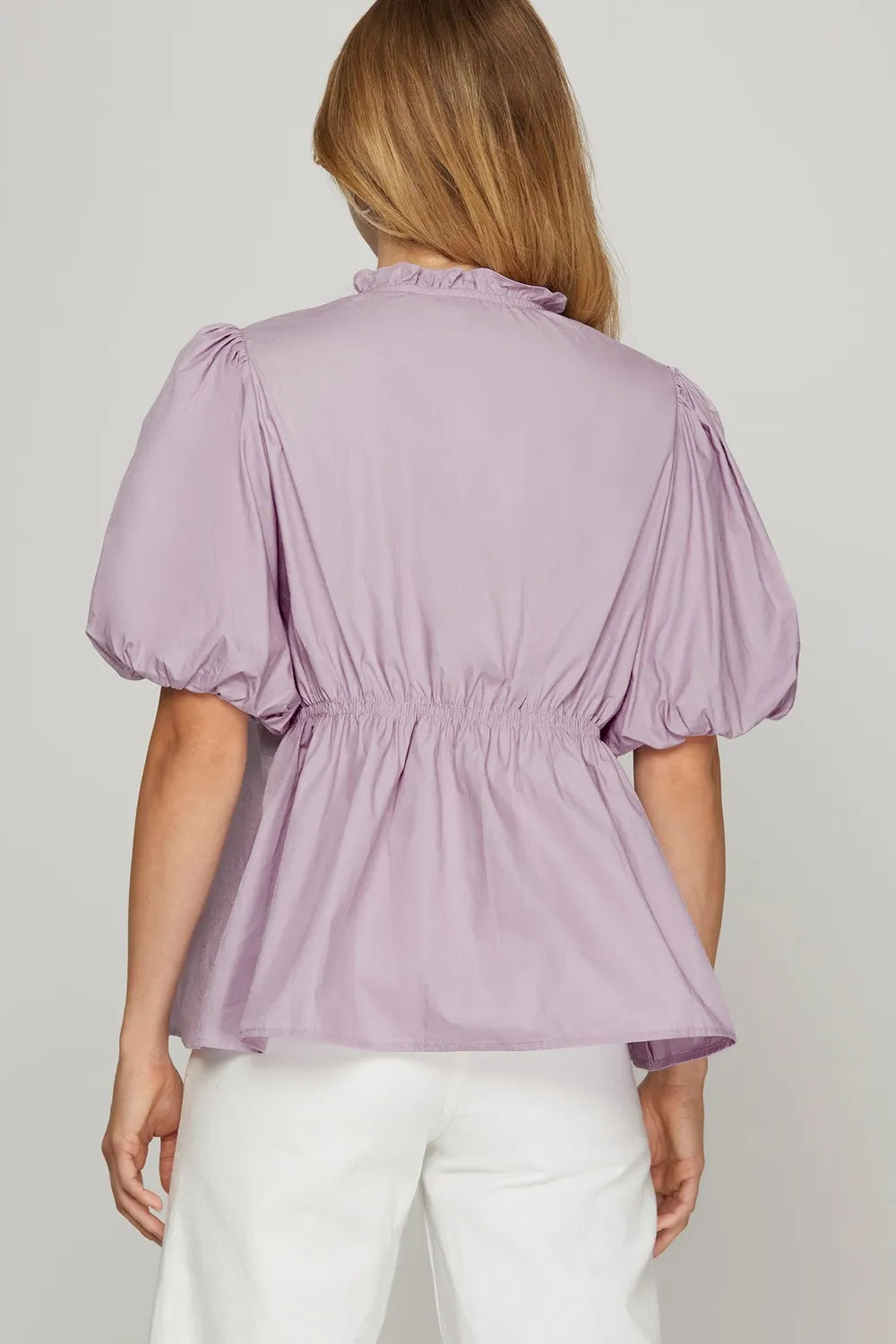 She + Sky Smocked Front Puff Sleeve Woven Blouse