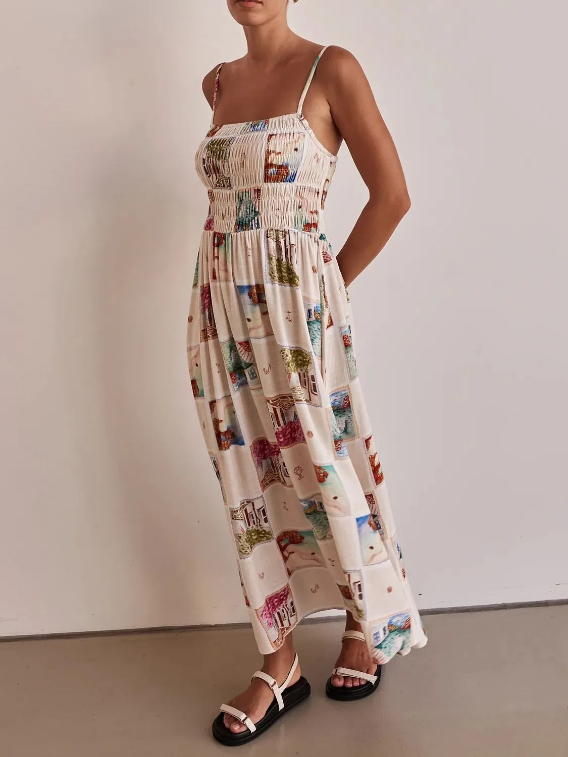 Smocked Square Neck Cami Dress