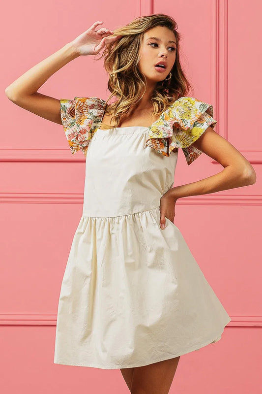 Sweet Jane Embroidered Floral Print Sleeve Dress