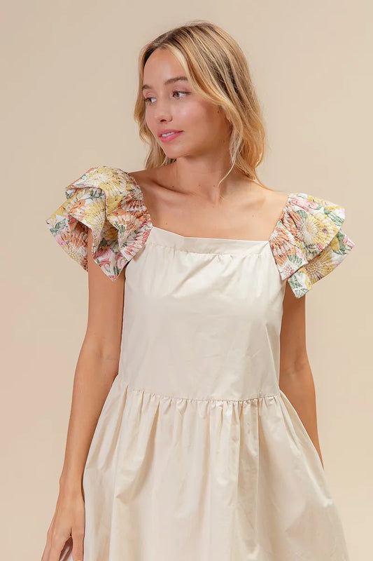 Sweet Jane Embroidered Floral Print Sleeve Dress