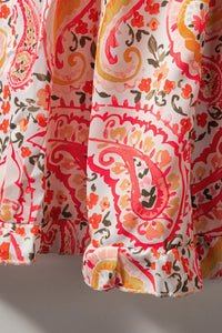 Orange Boho Holiday Paisley Print Tiered Long Sleeve Maxi Dress-12