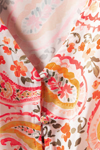 Orange Boho Holiday Paisley Print Tiered Long Sleeve Maxi Dress-9