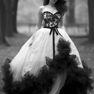 Modestly Yours Castle Queen Ruffled Black And White Wedding Dress