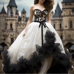 Modestly Yours Castle Queen Ruffled Black And White Wedding Dress