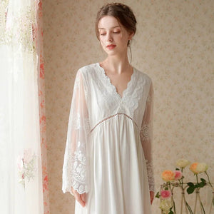 Modestly Yours White / L Charlotte Lace Belle Sleeve Nighty