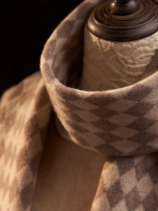 Modestly Yours Taupe Beige Checkered Cashmere Argyle Knitted Scarf