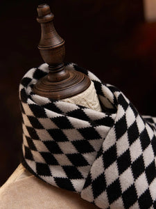 Modestly Yours Black White Checkered Cashmere Argyle Knitted Scarf