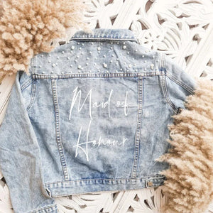 Modestly Yours Maid of honor / S Custom Pearl Denim Jacket
