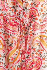 Orange Boho Holiday Paisley Print Tiered Long Sleeve Maxi Dress-10