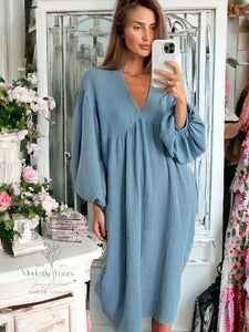 Modestly Yours Dress Lantern Sleeve Cotton Cottage Dress