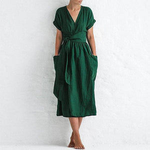 Modestly Yours Green / XXXL Esther, Cotton Linen Dress (S-4XL)