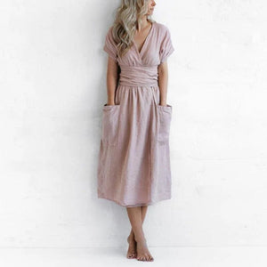Modestly Yours Pink / M Esther, Cotton Linen Dress (S-4XL)