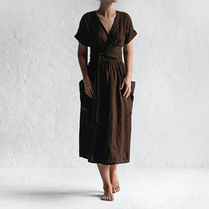 Modestly Yours Brown / XXXL Esther, Cotton Linen Dress (S-4XL)