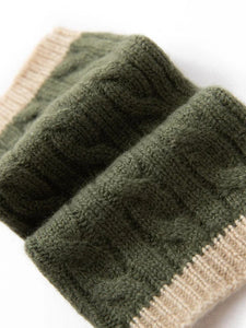 Modestly Yours Forest Cashmere, Women’s 100% Cashmere Cable Knit Mitts, Two-Tone Fingerless Winter Thermal Gloves