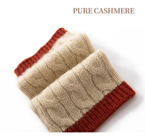 Modestly Yours Forest Cashmere, Women’s 100% Cashmere Cable Knit Mitts, Two-Tone Fingerless Winter Thermal Gloves