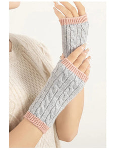 Modestly Yours Forest Cashmere, Women’s 100% Cashmere Cable Knit Mitts, Two-Tone Fingerless Winter Thermal Gloves