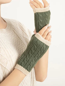 Modestly Yours Forest Cashmere, Women’s 100% Cashmere Cable Knit Mitts, Two-Tone Fingerless Winter Thermal Gloves