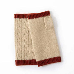 Modestly Yours Lt Beige Forest Cashmere, Women’s 100% Cashmere Cable Knit Mitts, Two-Tone Fingerless Winter Thermal Gloves