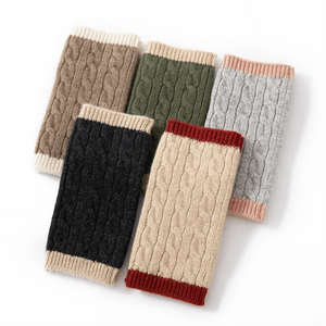 Modestly Yours Forest Cashmere, Women’s 100% Cashmere Cable Knit Mitts, Two-Tone Fingerless Winter Thermal Gloves