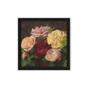 Modestly Yours Black Henri Fantin-Latour, Roses de Nice on a Table, Framed canvas