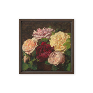 Modestly Yours Brown Henri Fantin-Latour, Roses de Nice on a Table, Framed canvas